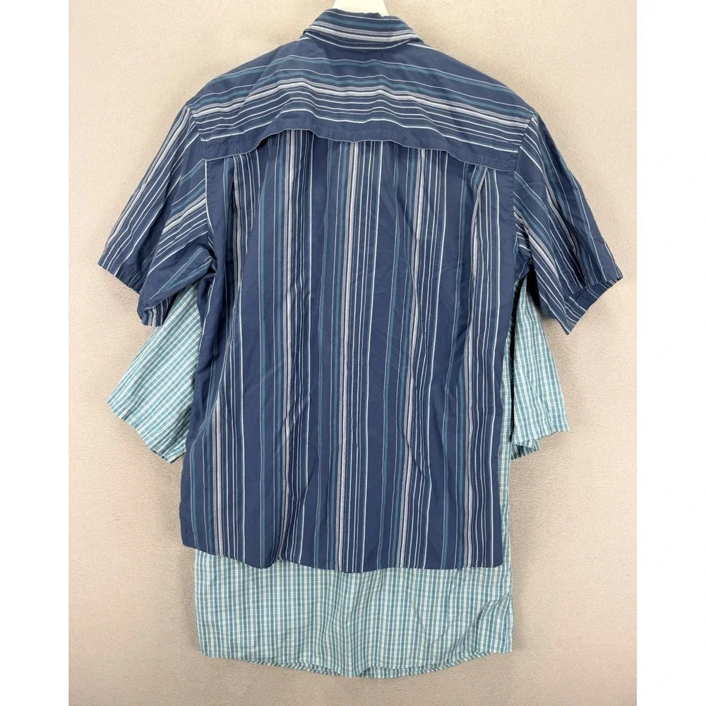 Eddie Bauer Men's Sz M Set Of Blue Striped & Plaid Button Up Pocket Front Shirts